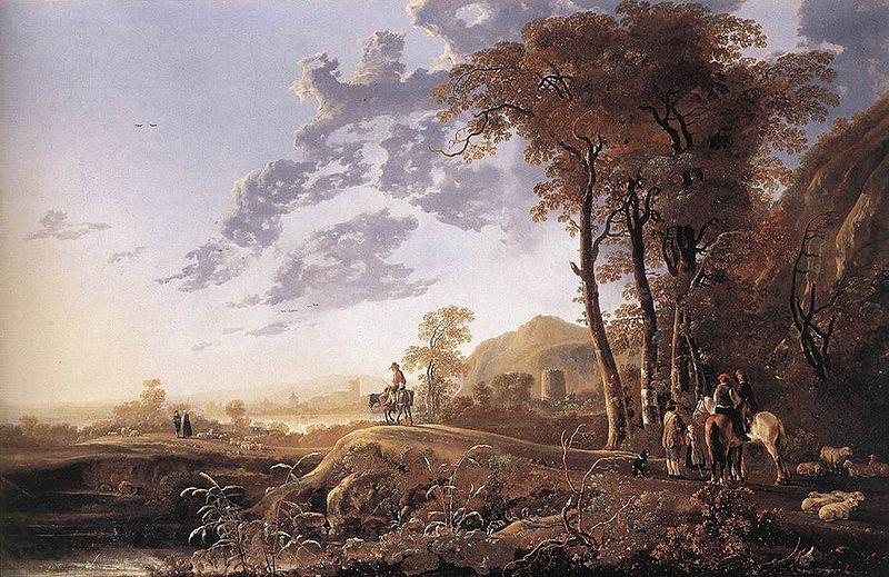 Aelbert Cuyp Evening Landscape with Horsemen and Shepherds Spain oil painting art